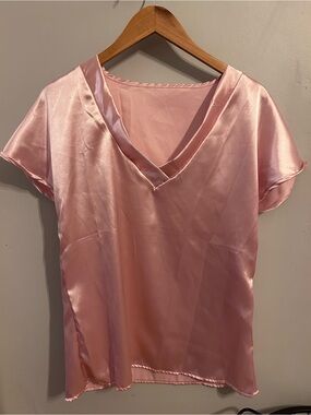 Silky V-Neck Blouse in Light Pink